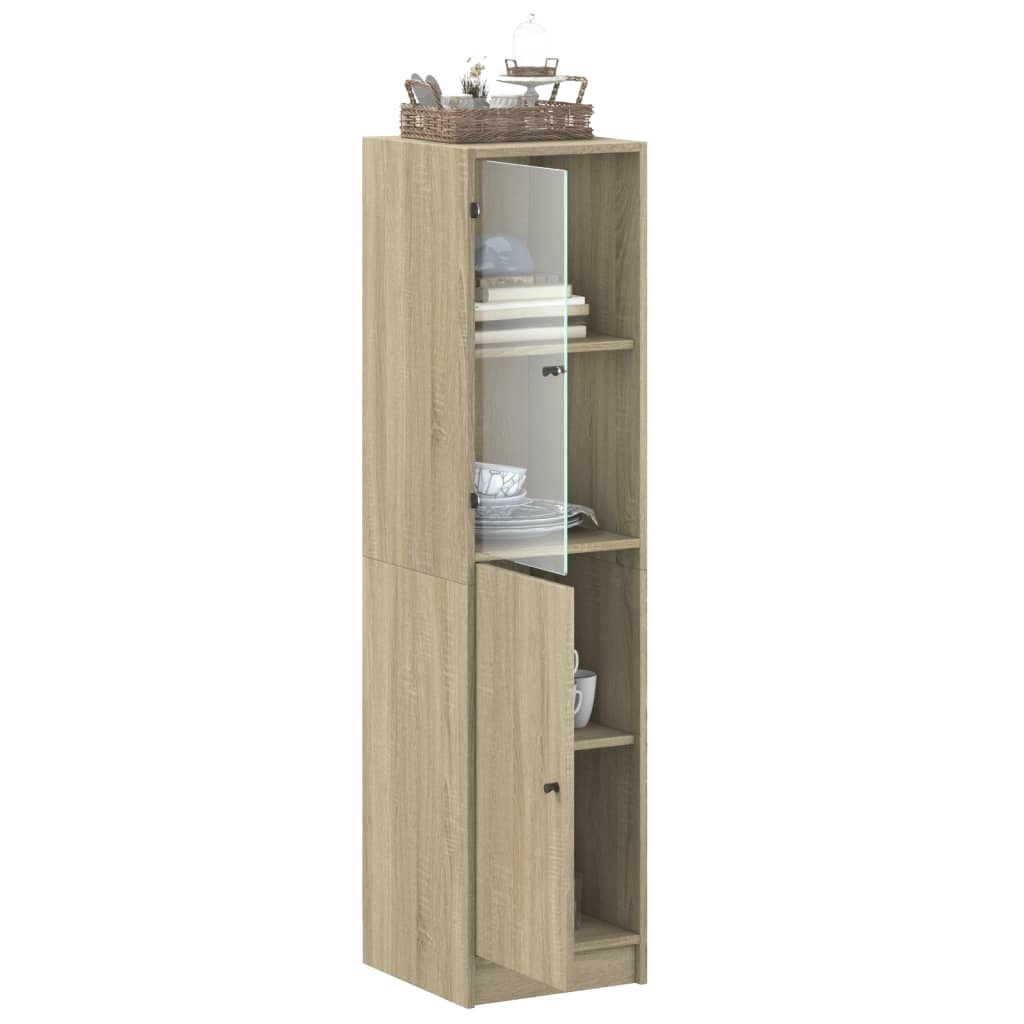 VidaXL Hoge kast met glazen deur 35x37x142 cm sonoma eikenkleurig