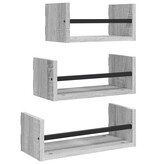 VidaXL 3-delige Wandschappenset met stangen bewerkt hout grijs sonoma
