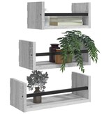 VidaXL 3-delige Wandschappenset met stangen bewerkt hout grijs sonoma
