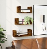VidaXL 3-delige Wandschappenset met stangen bewerkt hout gerookt eiken