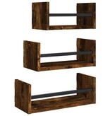 VidaXL 3-delige Wandschappenset met stangen bewerkt hout gerookt eiken