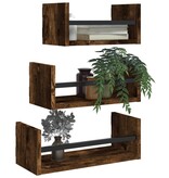 VidaXL 3-delige Wandschappenset met stangen bewerkt hout gerookt eiken