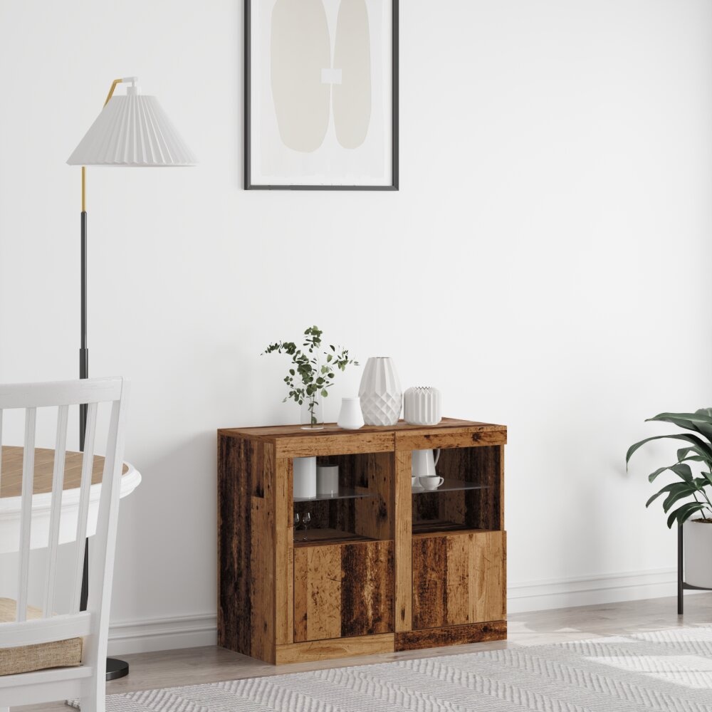 VidaXL Zijkasten met LED-verlichting 2 stuks Oud Hout 41x37x67 cm