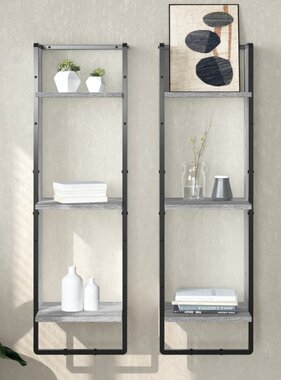 VidaXL Wandrek 3-laags 30x25x100 cm bewerkt hout grijs sonoma eiken