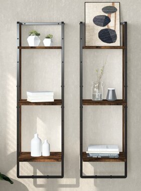 VidaXL Wandrek 3-laags 30x25x100 cm bewerkt hout gerookt eikenkleurig