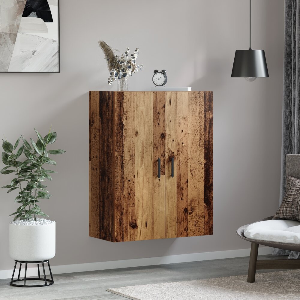 VidaXL Wandkast met plank met opslag met de deur Oud hout 69.5 x 34 x 90 cm Bewerkt hout