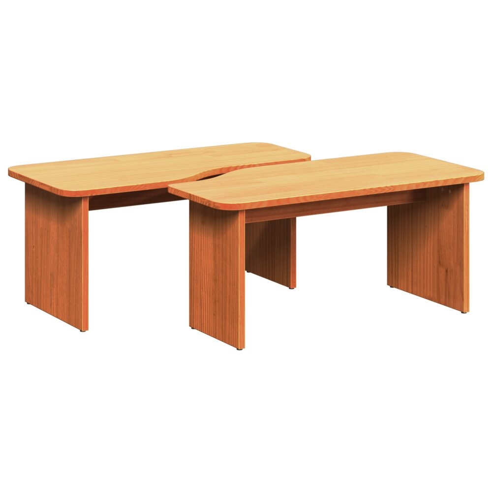 VidaXL Salontafel 2 pcs Wasbruin 100 x 69 x 35.5 cm Massief grenenhout
