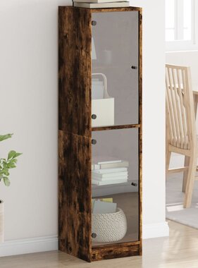 VidaXL Hoge kast met glazen deuren 35x37x142 cm gerookt eikenkleurig