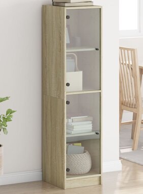 VidaXL Hoge kast met glazen deuren 35x37x142 cm sonoma eikenkleurig