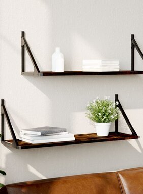 VidaXL Wandschappen 2 st 80x25x25,5 cm bewerkt hout gerookt eikenkleur
