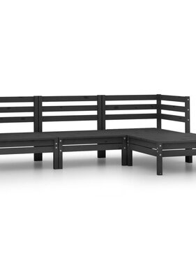VidaXL 4-delige Loungeset massief grenenhout zwart