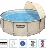 VidaXL Zwembadset Power Steel met luifel 396x107 cm