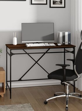 VidaXL Bureau 100x50x75 cm bewerkt hout en ijzer bruin eikenkleur