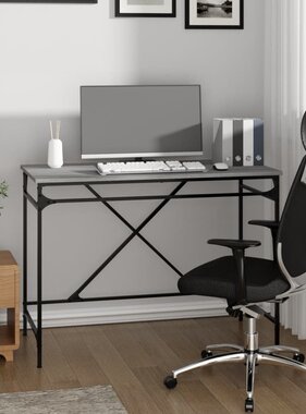 VidaXL Bureau 100x50x75 cm bewerkt hout en ijzer grijs sonoma eiken