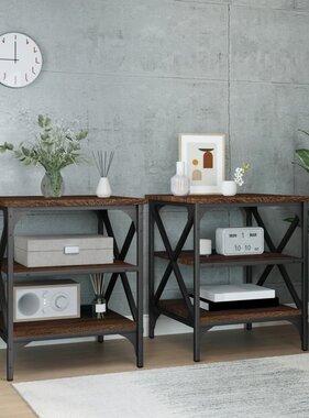 VidaXL Bijzettafels 2 st 40x42x50 cm bewerkt hout bruin eikenkleur