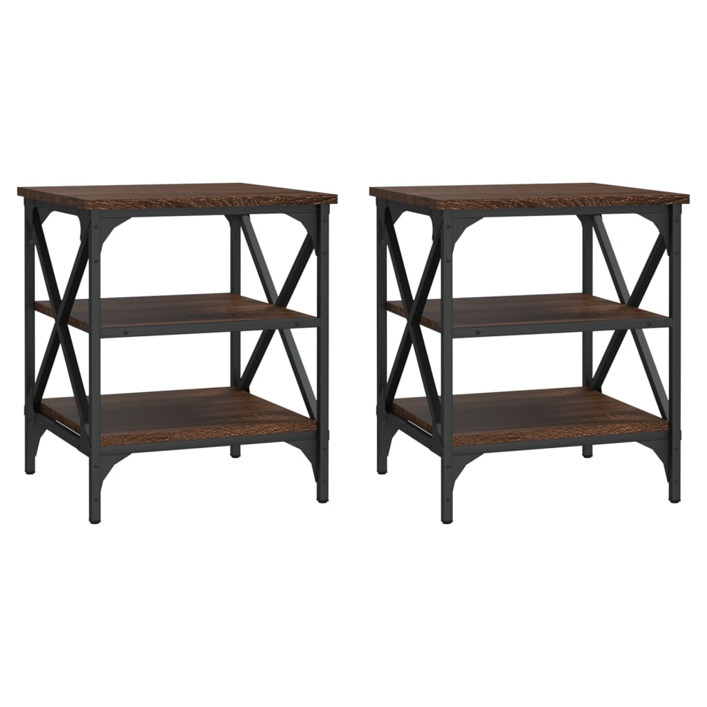 VidaXL Bijzettafels 2 st 40x42x50 cm bewerkt hout bruin eikenkleur