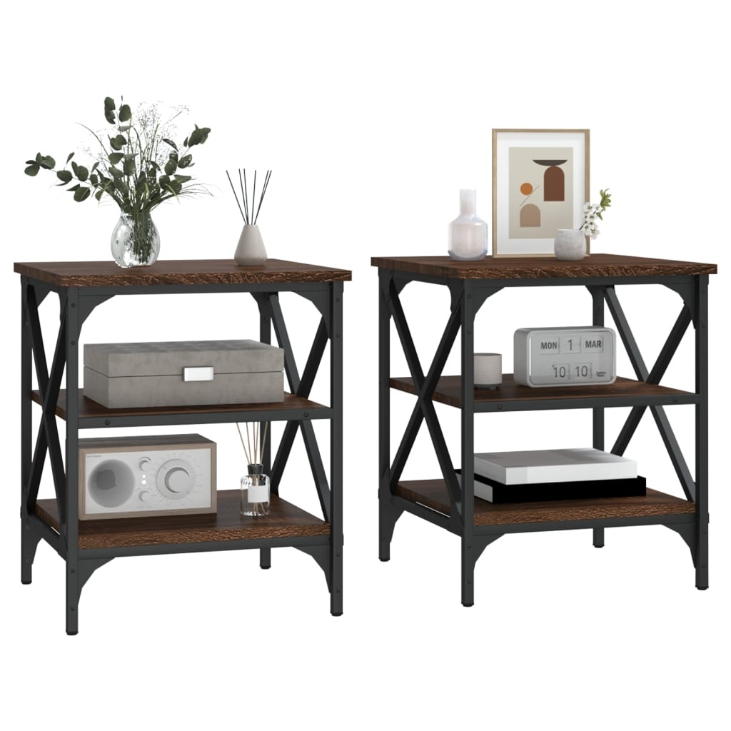 VidaXL Bijzettafels 2 st 40x42x50 cm bewerkt hout bruin eikenkleur