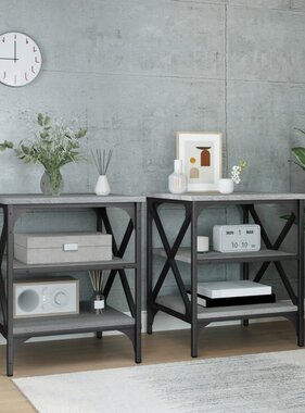 VidaXL Bijzettafels 2 st 40x42x50 cm bewerkt hout grijs sonoma eiken