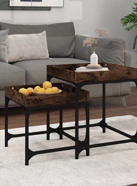 VidaXL Bijzettafels 2 st bewerkt hout gerookt eikenkleurig