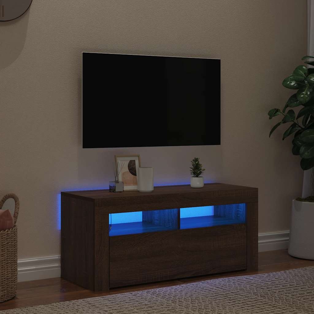 VidaXL Tv-meubel met LED-verlichting 90x35x40 cm bruin eikenkleur