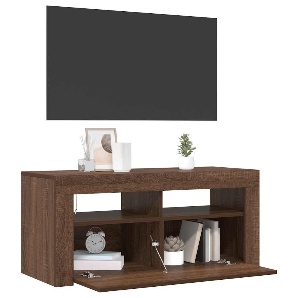 VidaXL Tv-meubel met LED-verlichting 90x35x40 cm bruin eikenkleur