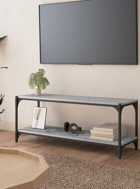 VidaXL Tv-meubel 100x33x41 cm bewerkt hout en staal grijs sonoma eiken