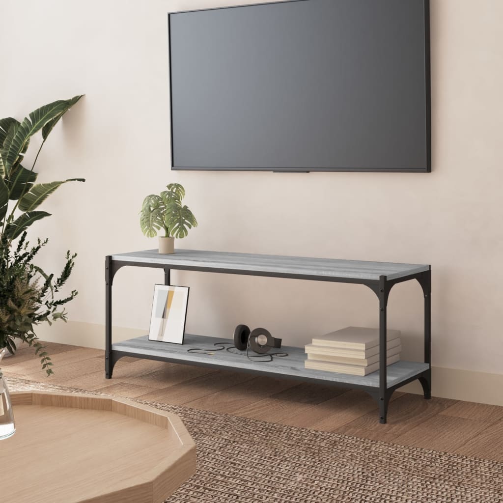 VidaXL Tv-meubel 100x33x41 cm bewerkt hout en staal grijs sonoma eiken