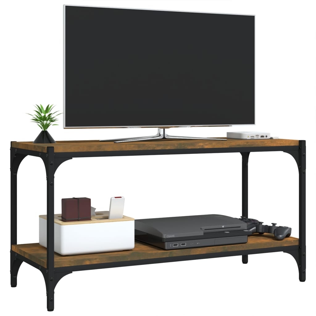VidaXL Tv-meubel 80x33x41 cm bewerkt hout en staal gerookt eikenkleur