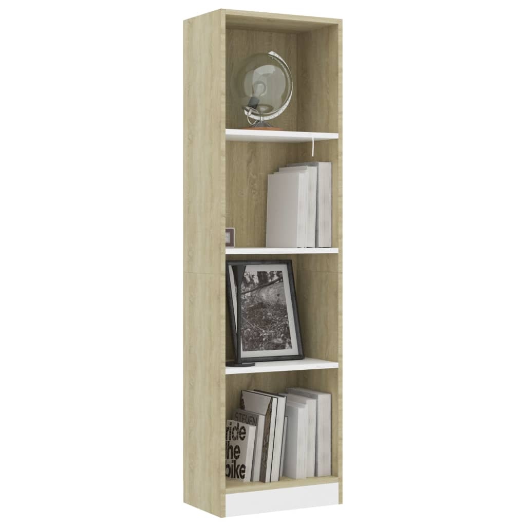 VidaXL Boekenkast met 4 schappen 40x24x142cm bewerkt hout wit en eiken