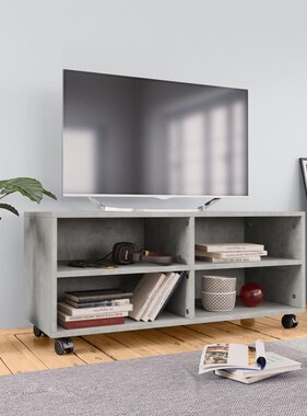 VidaXL Tv-meubel met wieltjes 90x35x35 cm bewerkt hout betongrijs