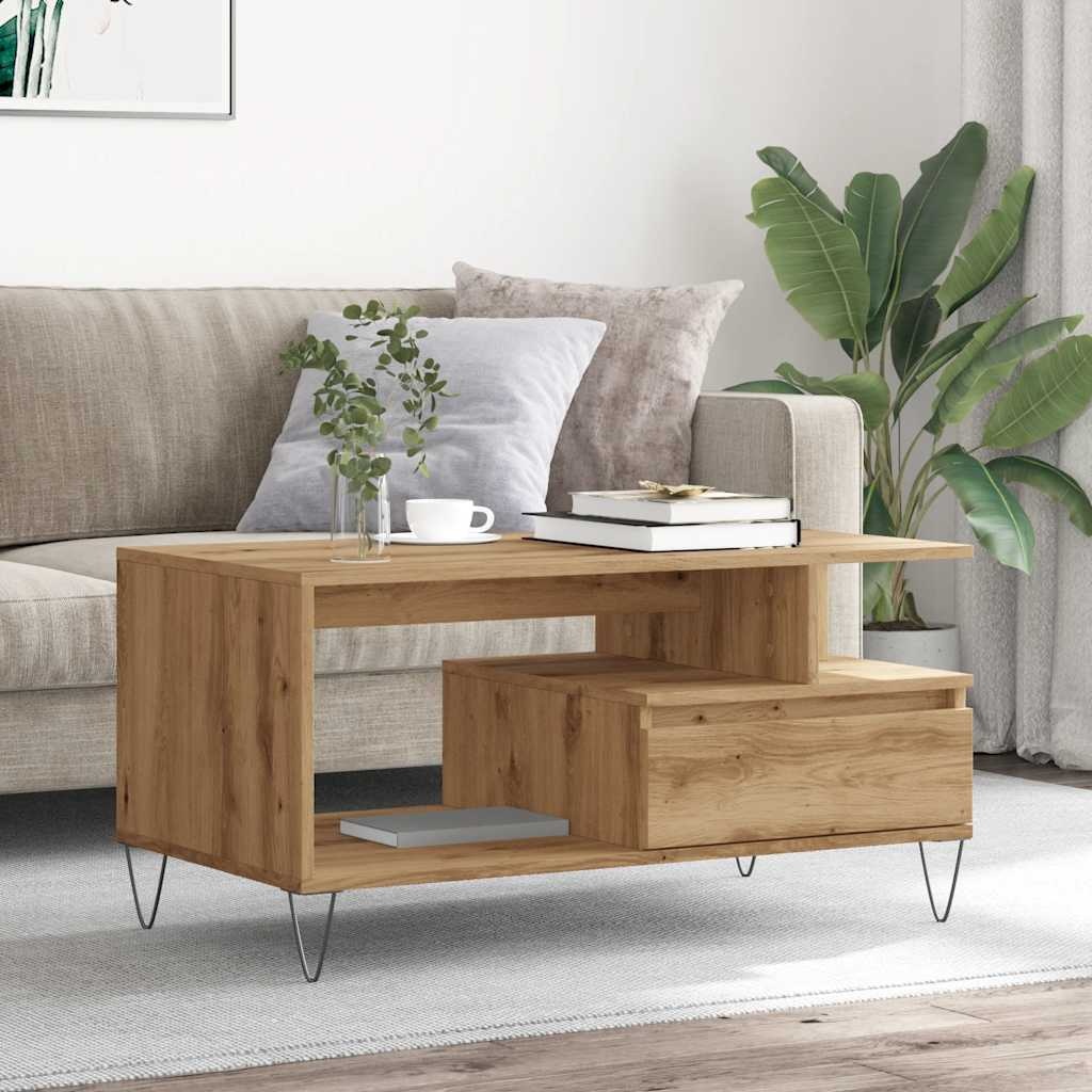 VidaXL Salontafel 90x49x45 cm bewerkt hout artisanaal eikenkleurig