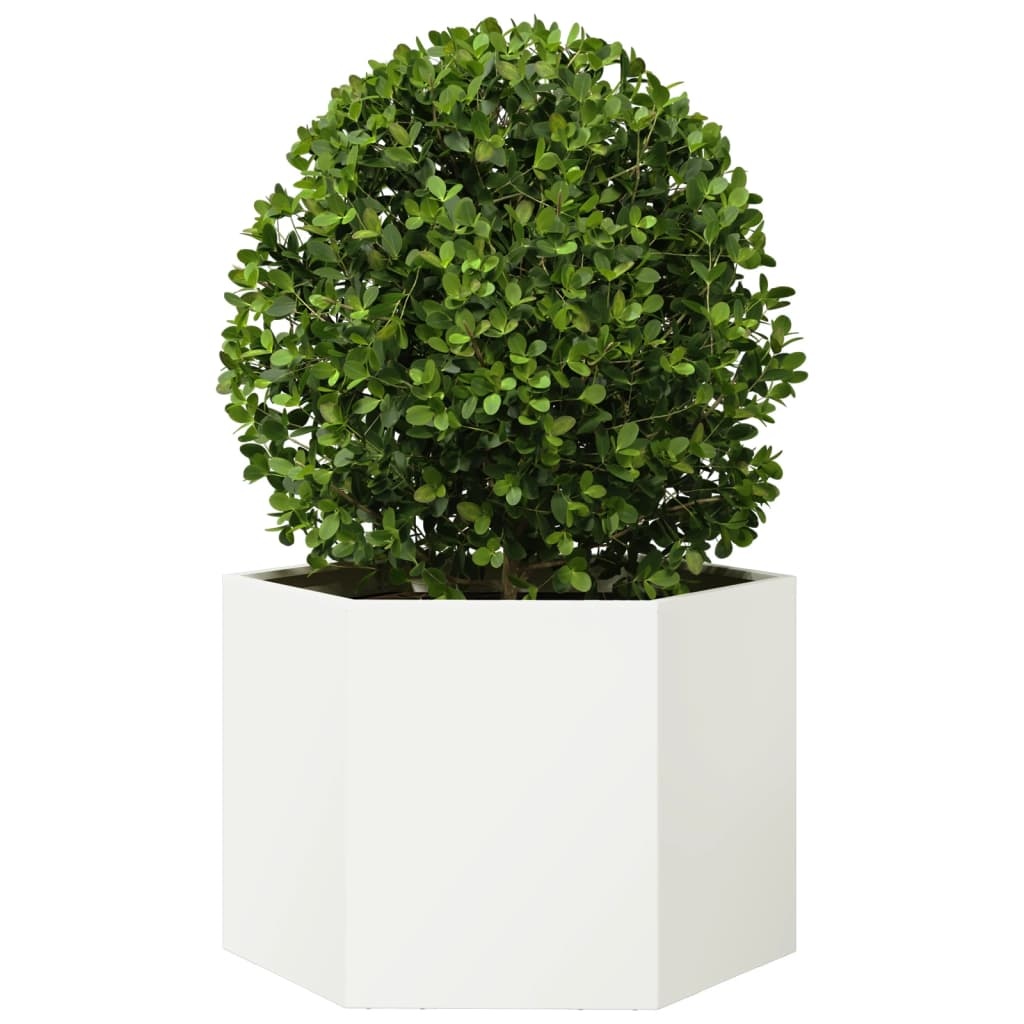 VidaXL Plantenbak zeshoek 69x60x45 cm staal wit