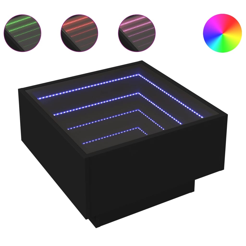 VidaXL Salontafel met LED 50x50x30 cm bewerkt hout zwart