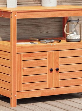 VidaXL Oppottafel met schappen 82,5x45x81 cm massief grenenhout bruin