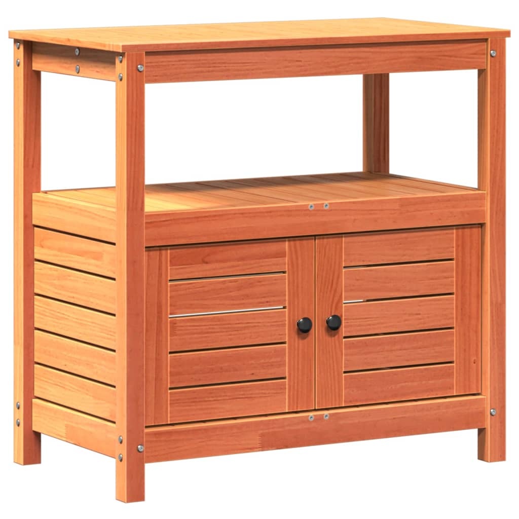 VidaXL Oppottafel met schappen 82,5x45x81 cm massief grenenhout bruin