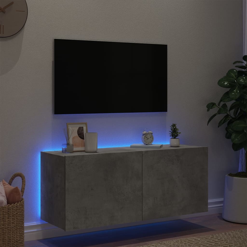 VidaXL Tv-wandmeubel met LED-verlichting 100x35x41 cm betongrijs