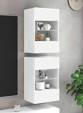 VidaXL Wandkasten met LED-verlichting voor tv 2 st 40x30x60,5 cm wit
