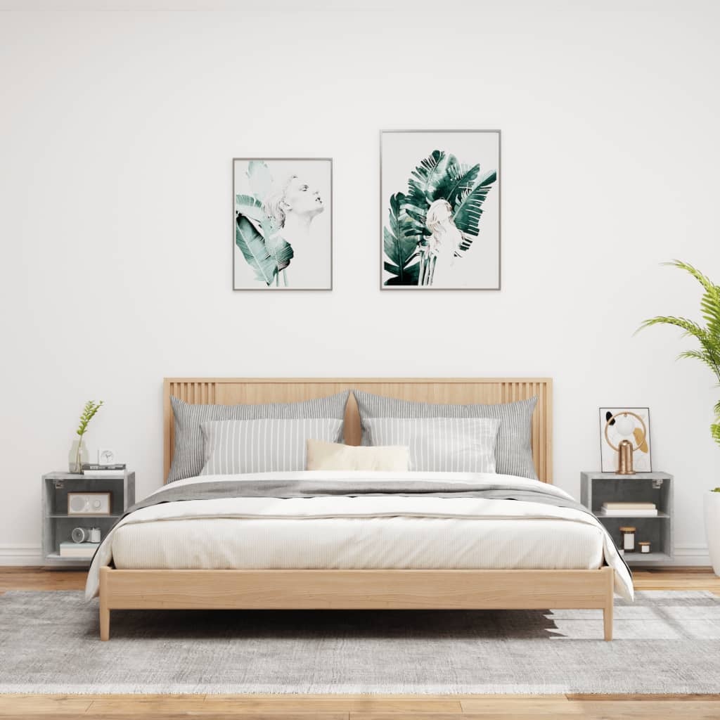 VidaXL Nachtkastjes met LED's 2 st wandgemonteerd betongrijs