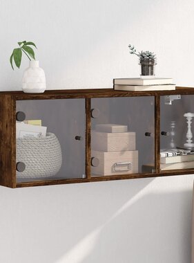 VidaXL Wandkast met glazen deuren 102x37x35 cm gerookt eikenkleurig