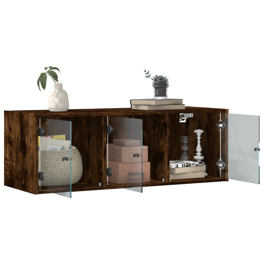 VidaXL Wandkast met glazen deuren 102x37x35 cm gerookt eikenkleurig