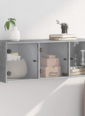 VidaXL Wandkast met glazen deuren 102x37x35 cm betongrijs