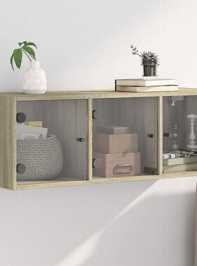 VidaXL Wandkast met glazen deuren 102x37x35 cm sonoma eikenkleurig