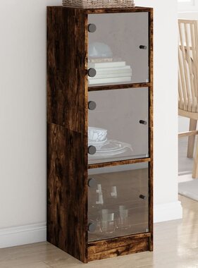 VidaXL Hoge kast met glazen deuren 35x37x109 cm gerookt eikenkleurig