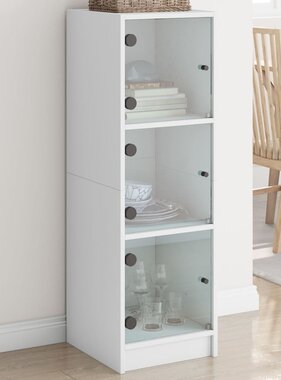 VidaXL Hoge kast met glazen deuren 35x37x109 cm wit