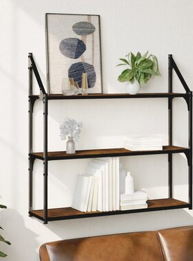 VidaXL Wandrek 3-laags 80x21x78,5 cm bewerkt hout gerookt eikenkleurig