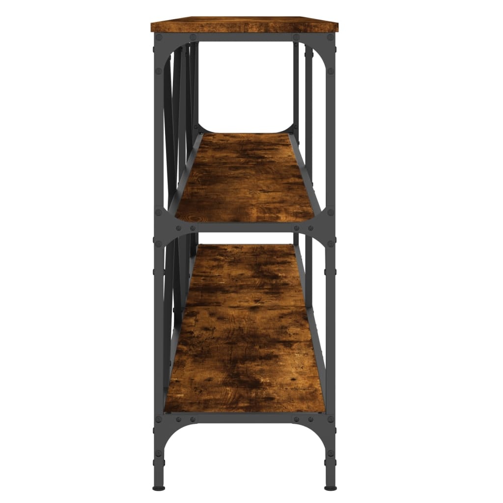 VidaXL Wandtafel 200x30x75 cm bewerkt hout en ijzer gerookt eikenkleur
