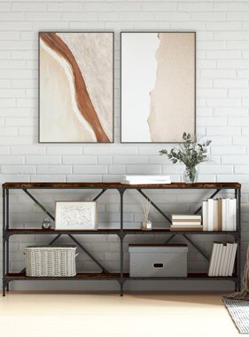 VidaXL Wandtafel 160x30x75 cm bewerkt hout en ijzer gerookt eikenkleur