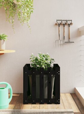 VidaXL Plantenbak met hekontwerp 50x50x50 cm massief grenenhout zwart