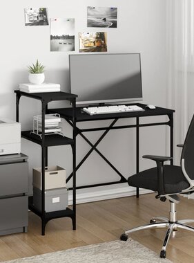 VidaXL Bureau met schappen 105x50x90 cm bewerkt hout en ijzer zwart