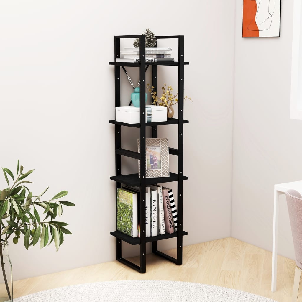 VidaXL Boekenkast met 4 schappen 40x30x140 cm massief grenenhout zwart